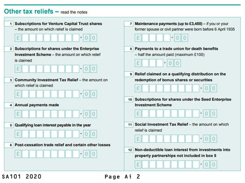 Other tax reliefs – box1 VCTs